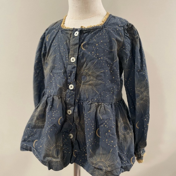 Kate Quinn Blue Button-Up Blouse with Star and Moon Pattern - Picture 1 of 5